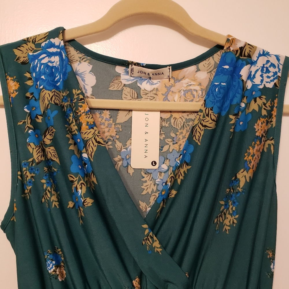 Jon & Anna Green Floral Surplice Maxi Dress NWT